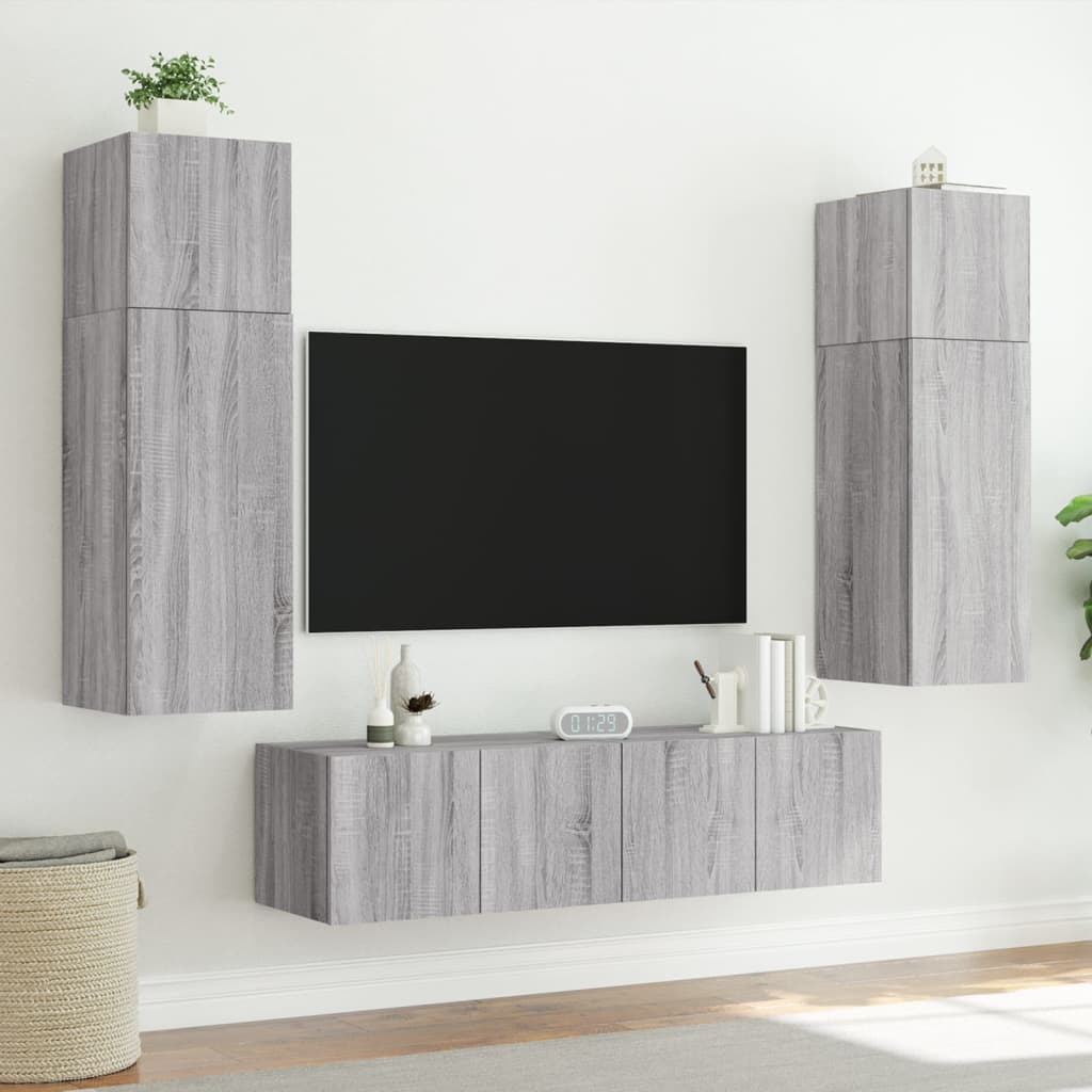 Tv-wandmeubels met LED 2 st 80x35x31 cm grijs sonoma