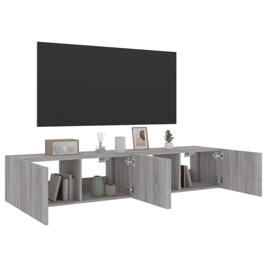 Tv-wandmeubels met LED 2 st 80x35x31 cm grijs sonoma