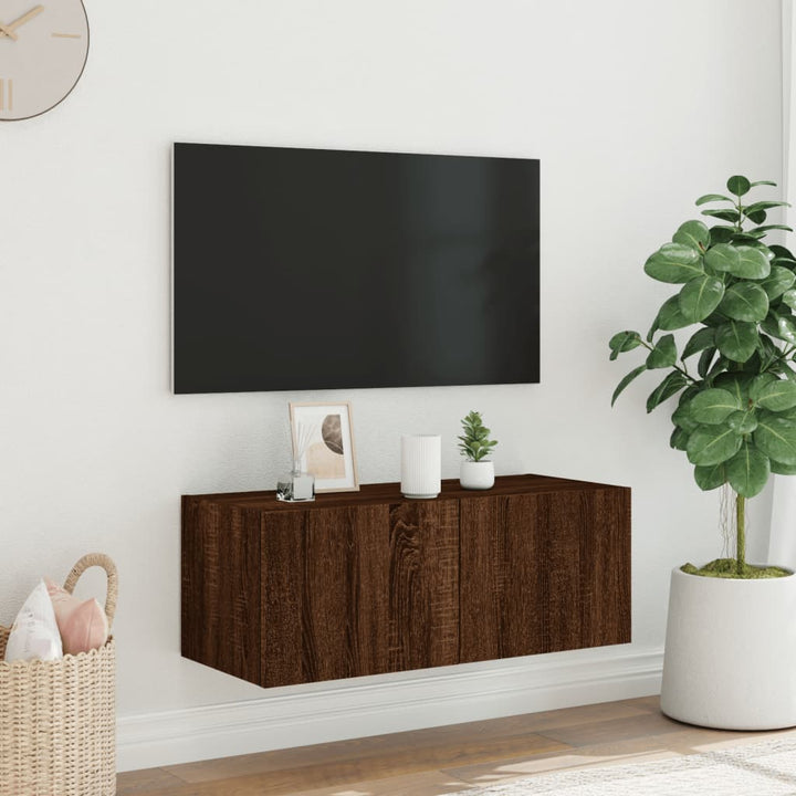 Tv-wandmeubel met LED-verlichting 80x35x31 cm bruineikenkleurig