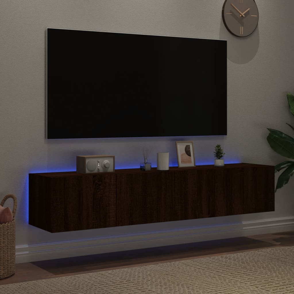 Tv-wandmeubels met LED-verlichting 2 st 80x35x31 cm bruineiken