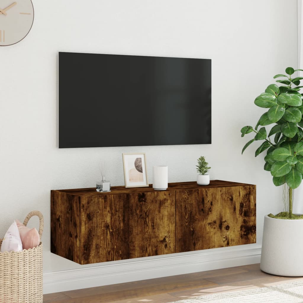 Tv-wandmeubel met LED-verlichting 100x35x31 cm gerookt eiken