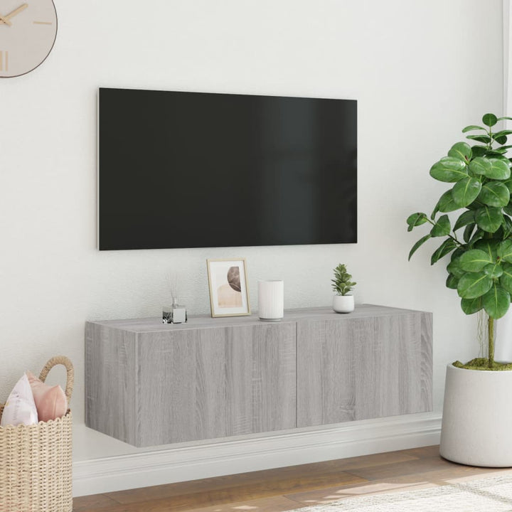 Tv-wandmeubel met LED-verlichting 100x35x31 cm grijs sonoma