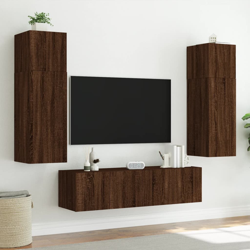 Tv-wandmeubels met LED 2 st 60x35x41 cm bruineikenkleurig