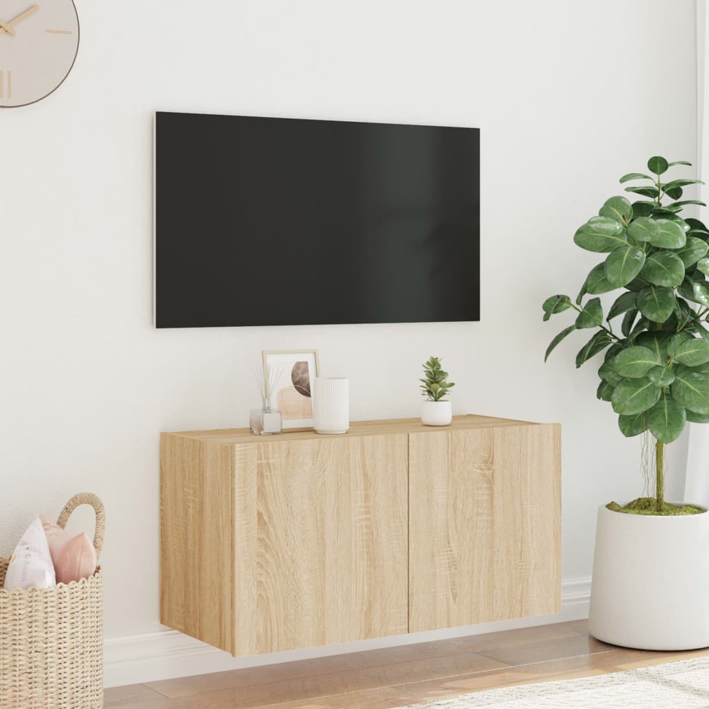 Tv-wandmeubel met LED-verlichting 80x35x41 cm sonoma eikenkleur