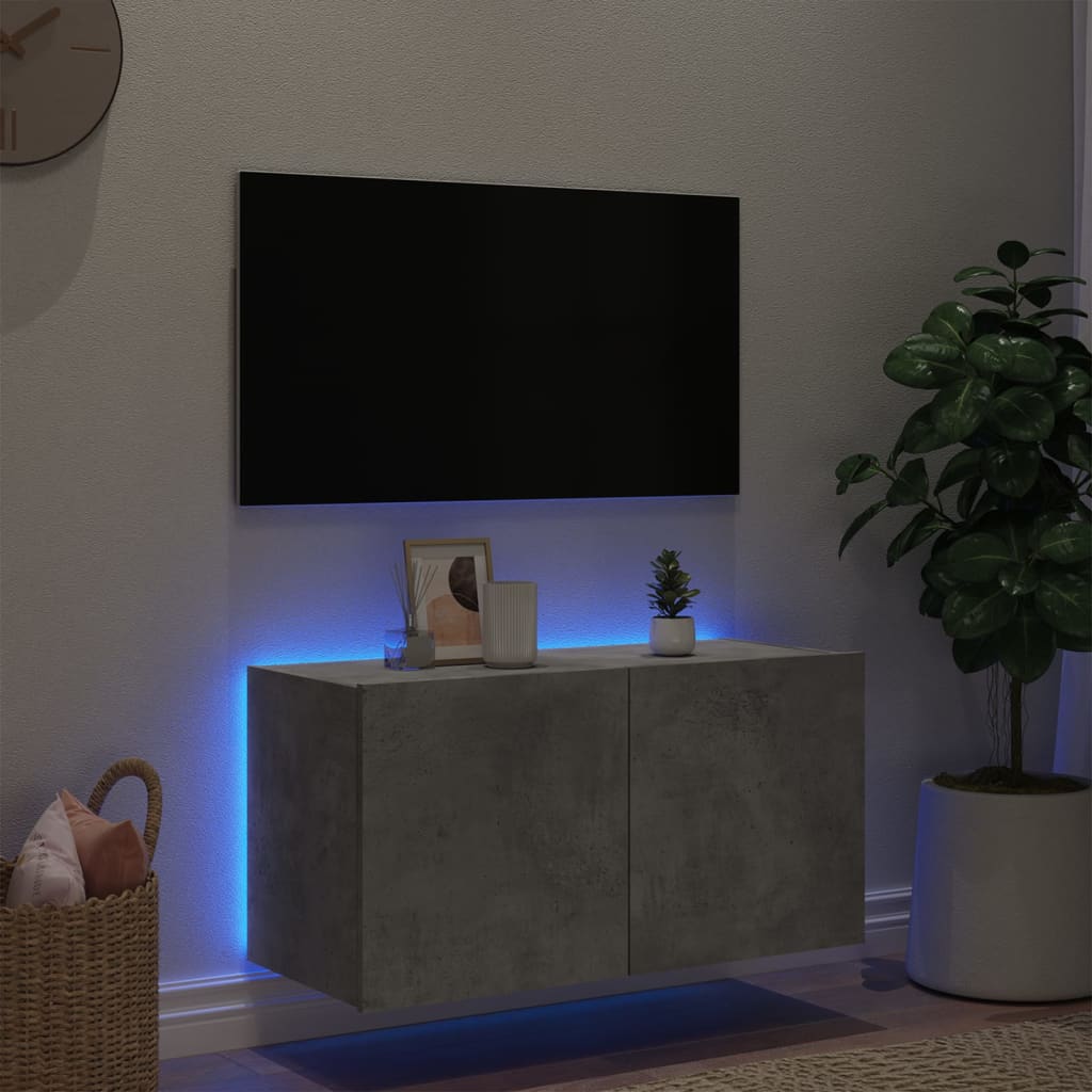 Tv-wandmeubel met LED-verlichting 80x35x41 cm betongrijs