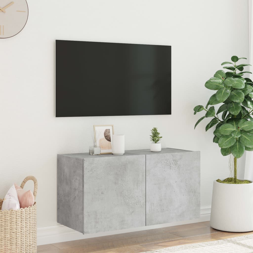 Tv-wandmeubel met LED-verlichting 80x35x41 cm betongrijs