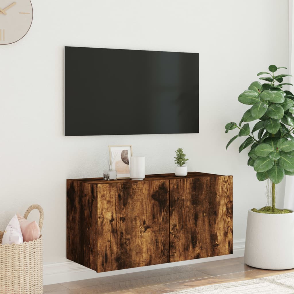 Tv-wandmeubel met LED-verlichting 80x35x41 cm gerookt eiken