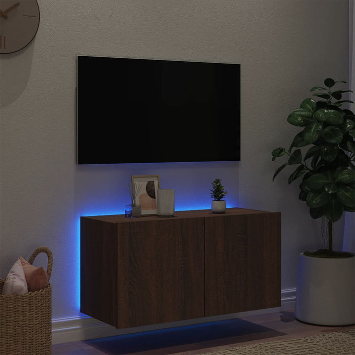 Tv-wandmeubel met LED-verlichting 80x35x41 cm bruineikenkleurig