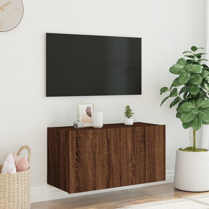 Tv-wandmeubel met LED-verlichting 80x35x41 cm bruineikenkleurig