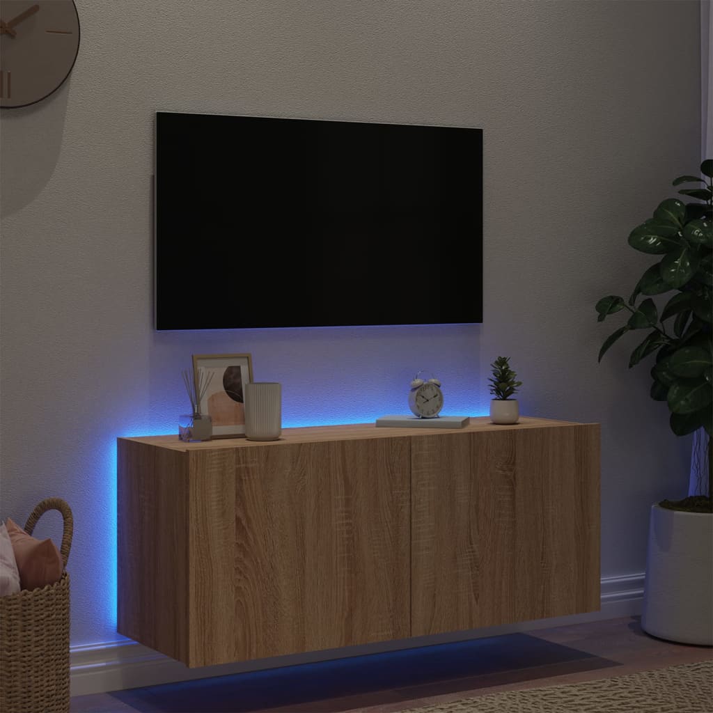 Tv-wandmeubel met LED-verlichting 100x35x41 cm sonoma eiken