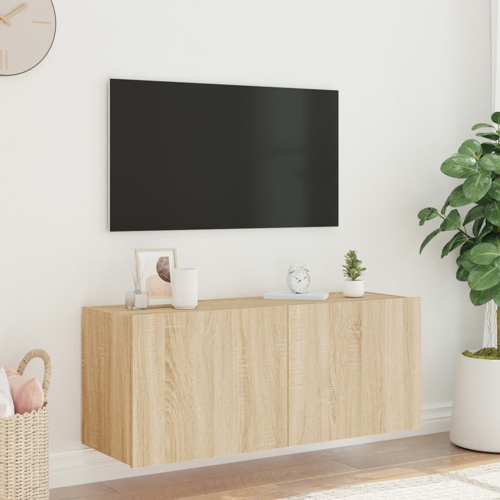 Tv-wandmeubel met LED-verlichting 100x35x41 cm sonoma eiken