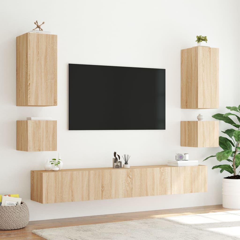 Tv-wandmeubel met LED-verlichting 100x35x41 cm sonoma eiken