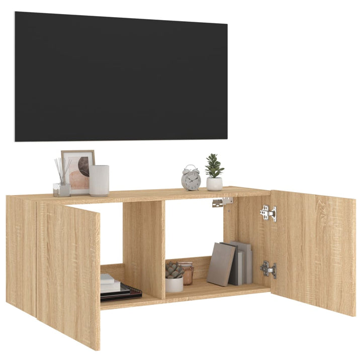 Tv-wandmeubel met LED-verlichting 100x35x41 cm sonoma eiken