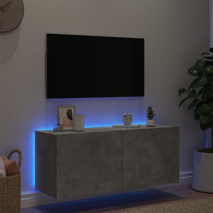 Tv-wandmeubel met LED-verlichting 100x35x41 cm betongrijs