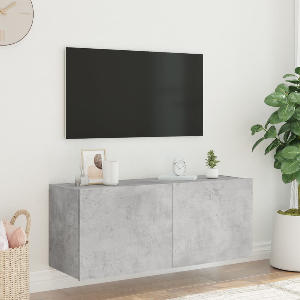 Tv-wandmeubel met LED-verlichting 100x35x41 cm betongrijs