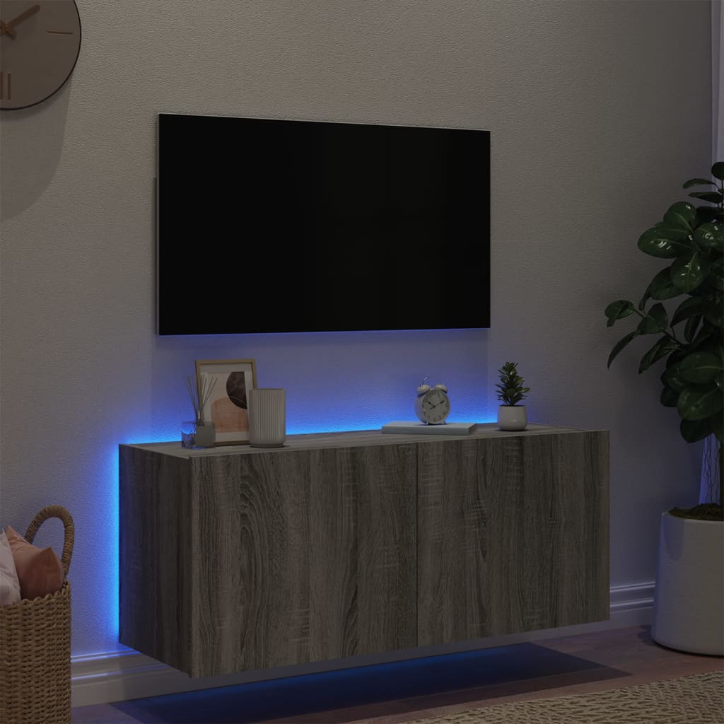 Tv-wandmeubel met LED-verlichting 100x35x41 cm grijs sonoma