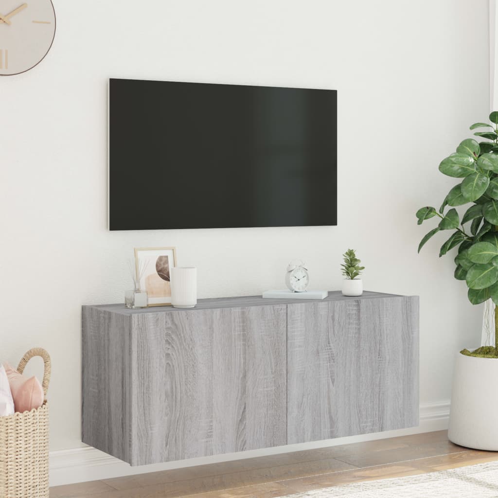 Tv-wandmeubel met LED-verlichting 100x35x41 cm grijs sonoma