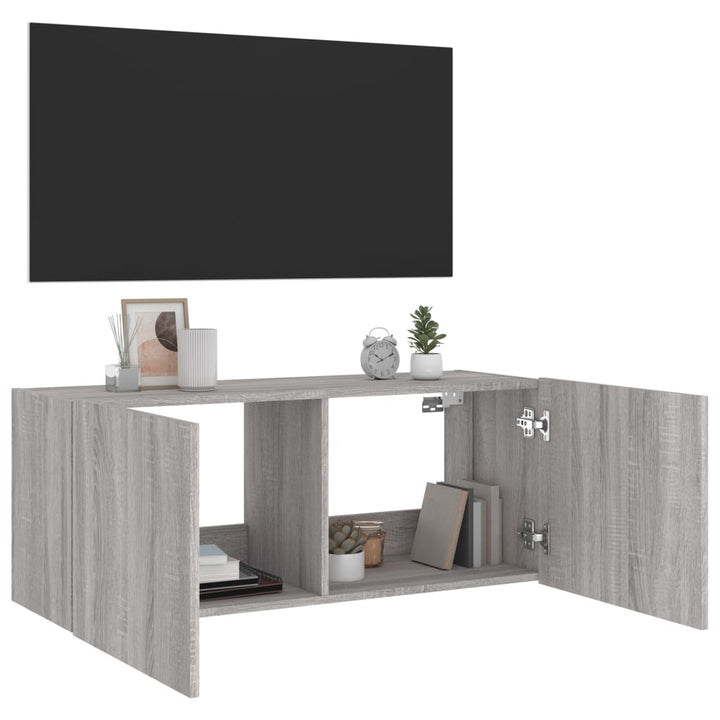 Tv-wandmeubel met LED-verlichting 100x35x41 cm grijs sonoma