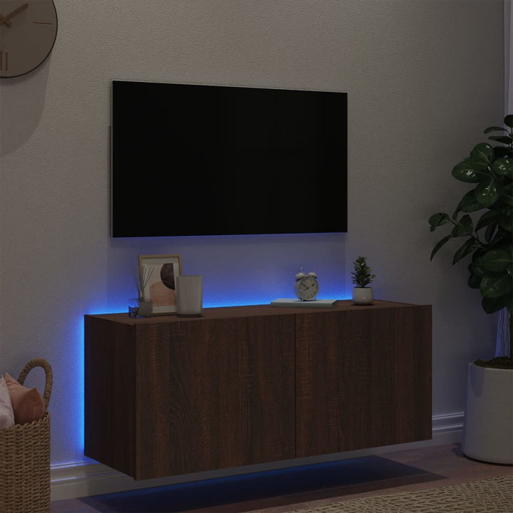 Tv-wandmeubel met LED-verlichting 100x35x41 cm bruineikenkleur