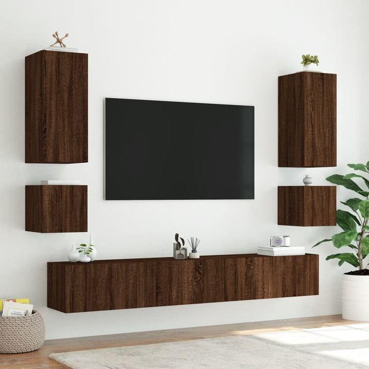 Tv-wandmeubel met LED-verlichting 100x35x41 cm bruineikenkleur