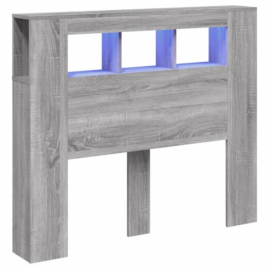 Hoofdeinde met LED 120x18,5x103,5 cm bewerkt hout grijs sonoma