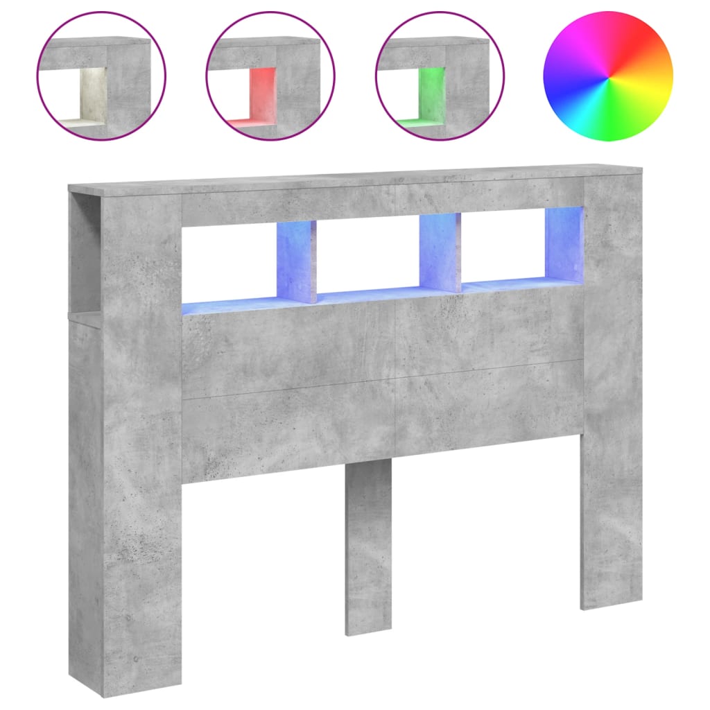 Hoofdeinde met LED 140x18,5x103,5 cm bewerkt hout betongrijs