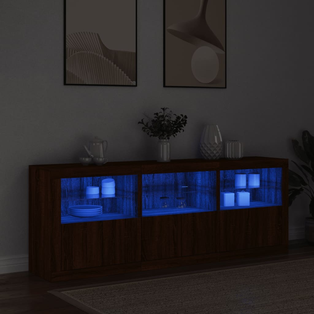 Dressoir met LED-verlichting 181,5x37x67 cm bruin eikenkleur