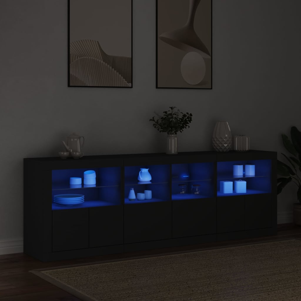 Dressoir met LED-verlichting 202x37x67 cm zwart