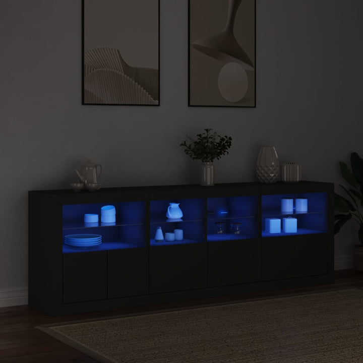 Dressoir met LED-verlichting 202x37x67 cm zwart