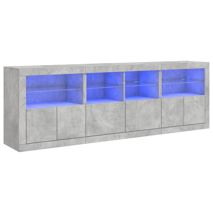 Dressoir met LED-verlichting 202x37x67 cm betongrijs