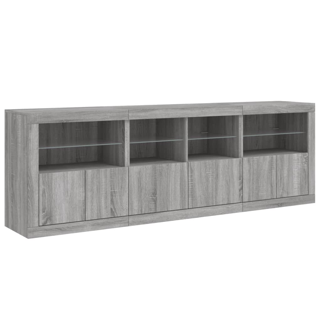 Dressoir met LED-verlichting 202x37x67 cm grijs sonoma eiken