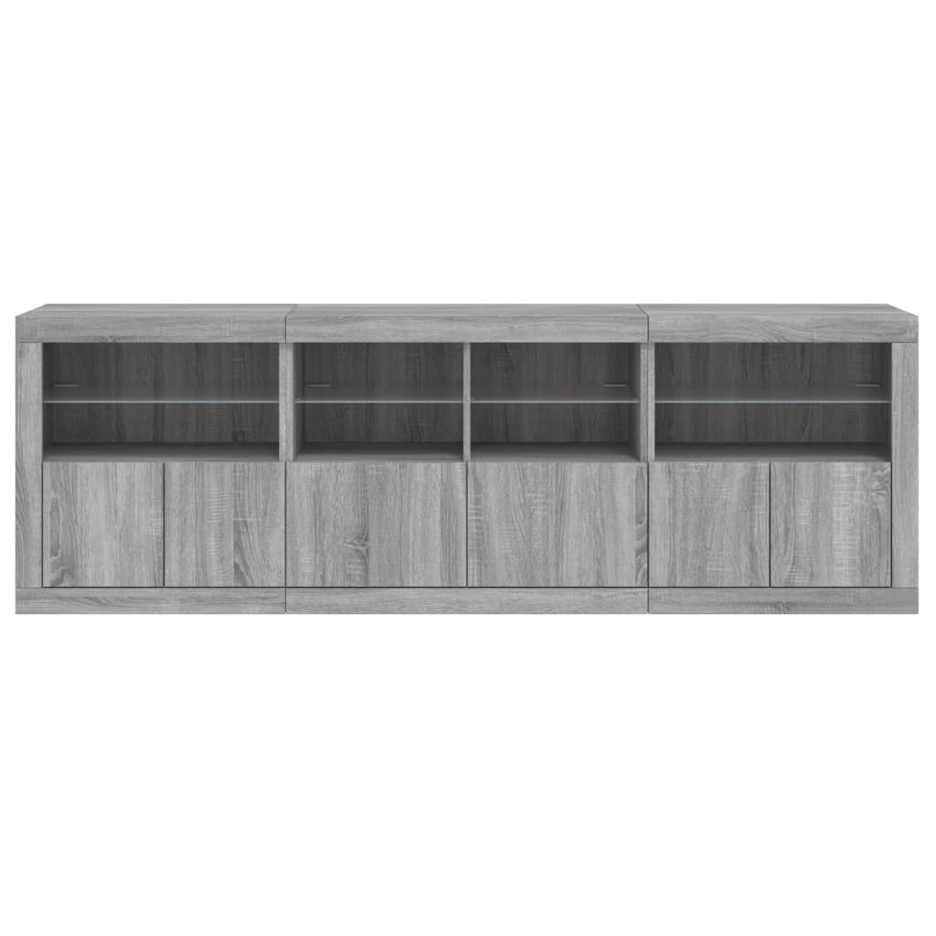 Dressoir met LED-verlichting 202x37x67 cm grijs sonoma eiken