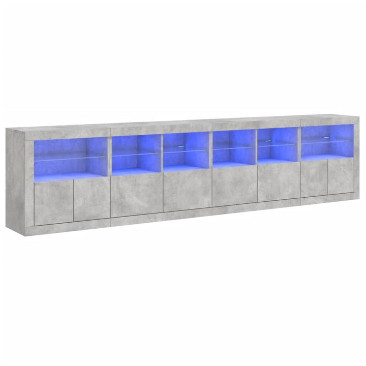 Dressoir met LED-verlichting 283x37x67 cm betongrijs