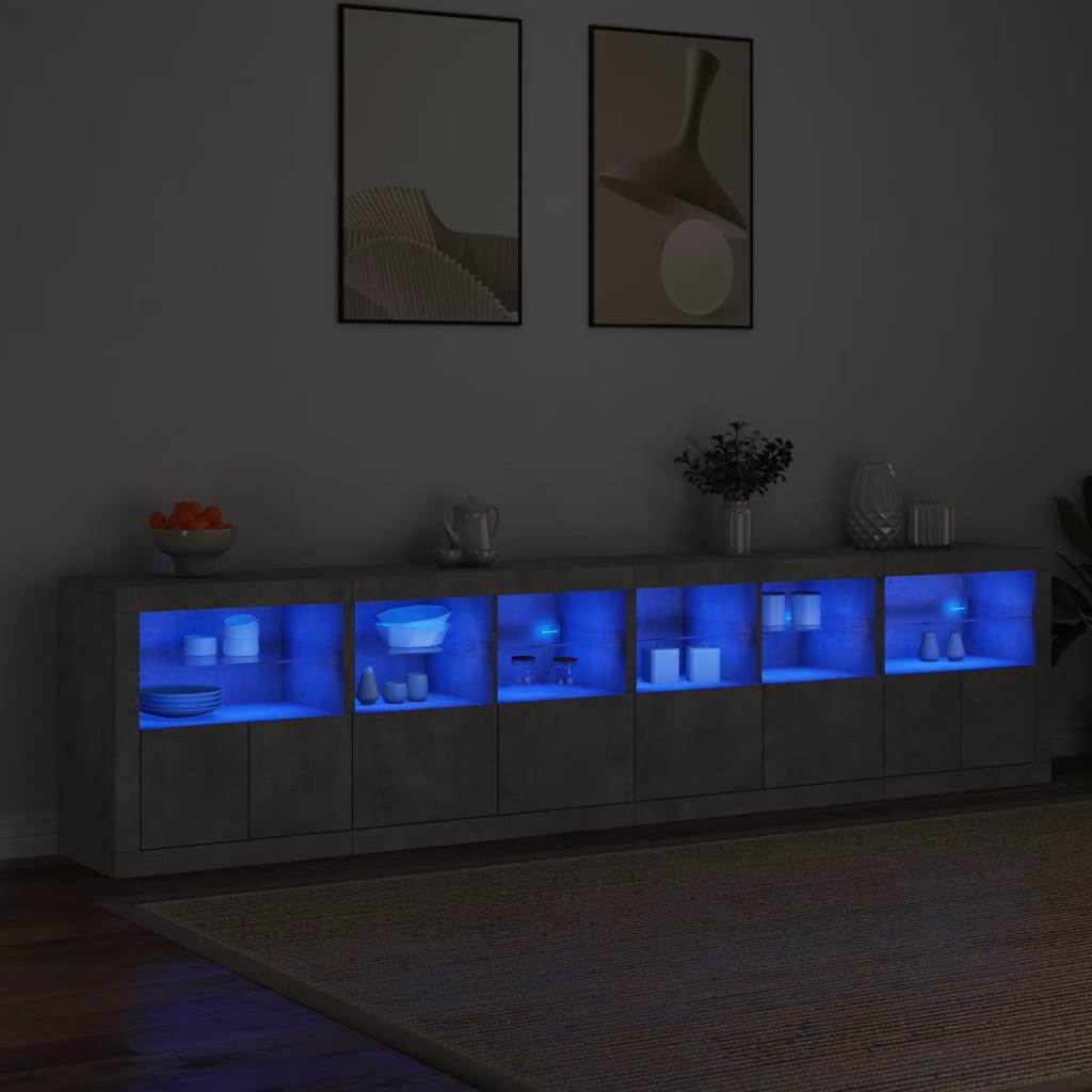 Dressoir met LED-verlichting 283x37x67 cm betongrijs