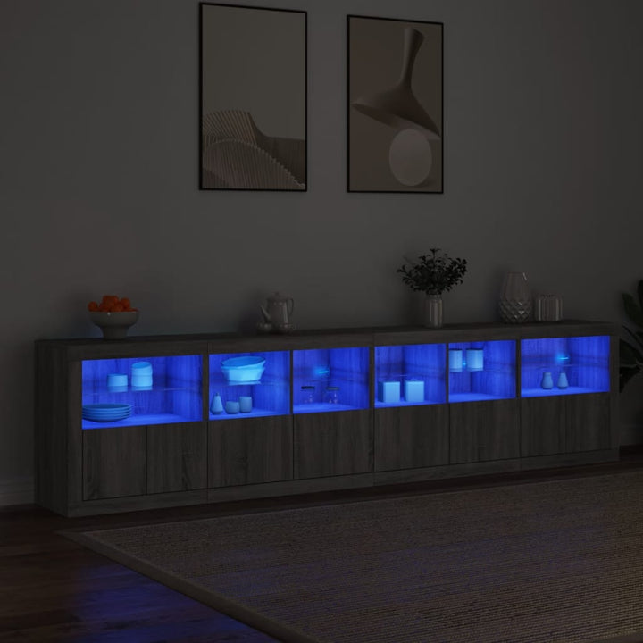 Dressoir met LED-verlichting 283x37x67 cm grijs sonoma eiken