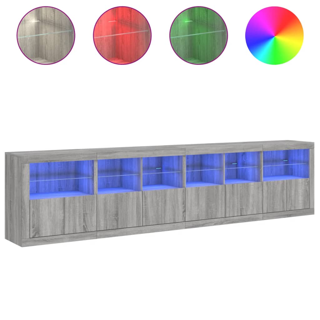 Dressoir met LED-verlichting 283x37x67 cm grijs sonoma eiken