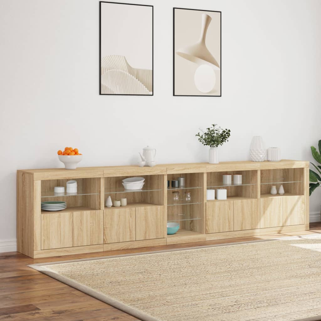 Dressoir met LED-verlichting 283x37x67 cm sonoma eikenkleurig