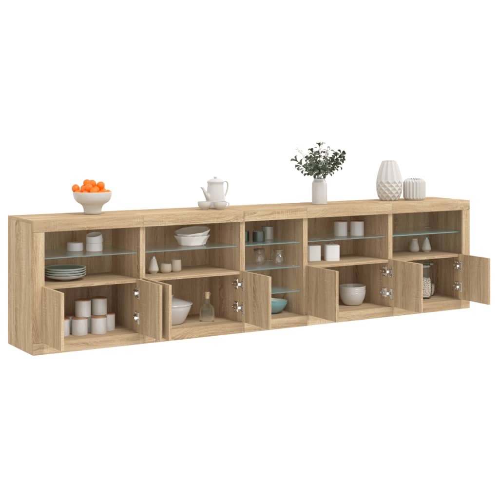 Dressoir met LED-verlichting 283x37x67 cm sonoma eikenkleurig