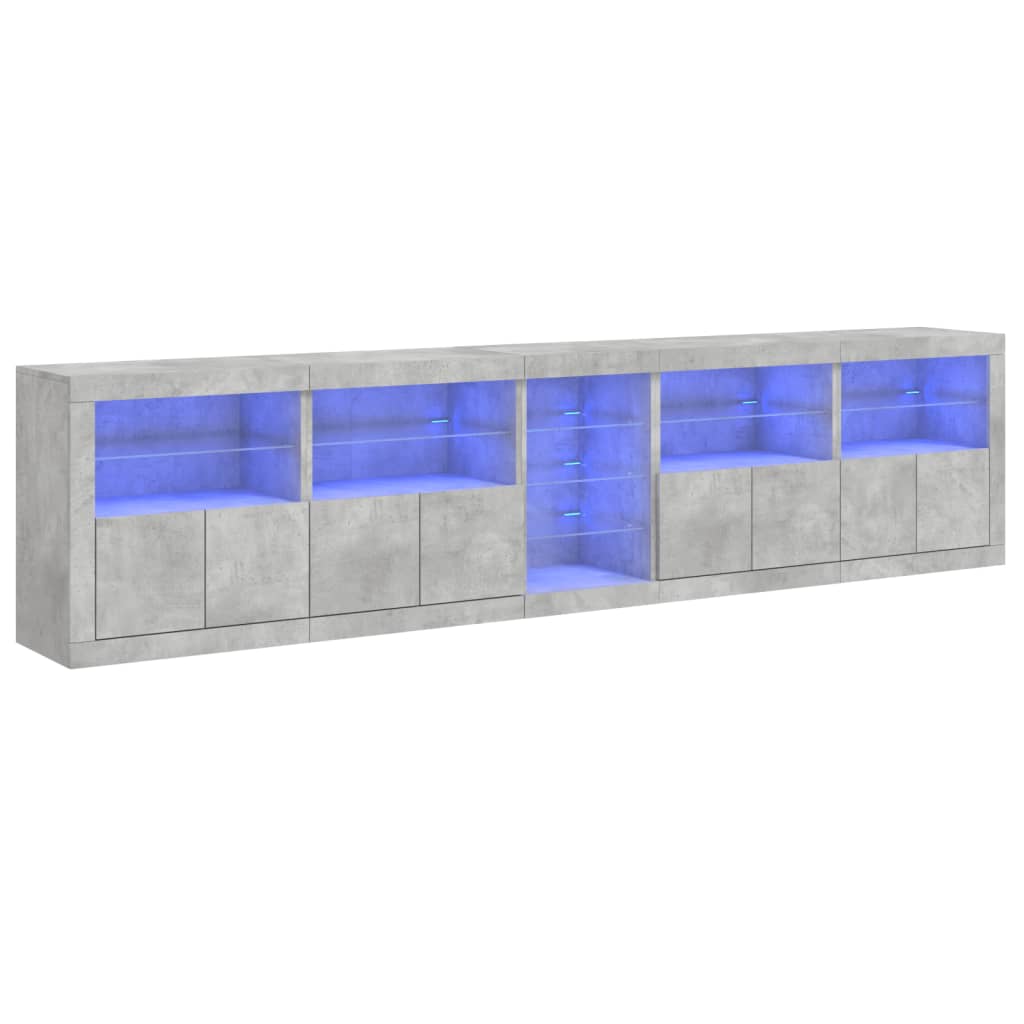 Dressoir met LED-verlichting 283x37x67 cm betongrijs