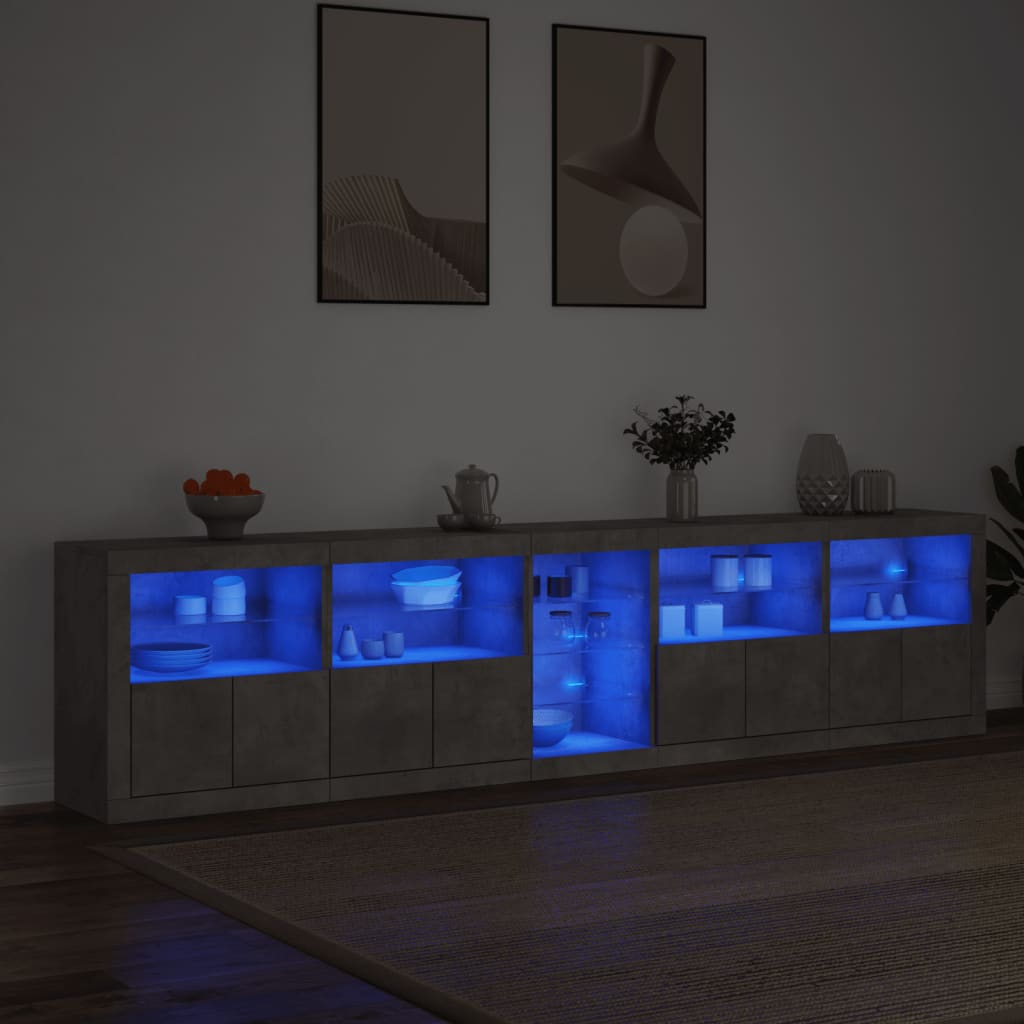 Dressoir met LED-verlichting 283x37x67 cm betongrijs