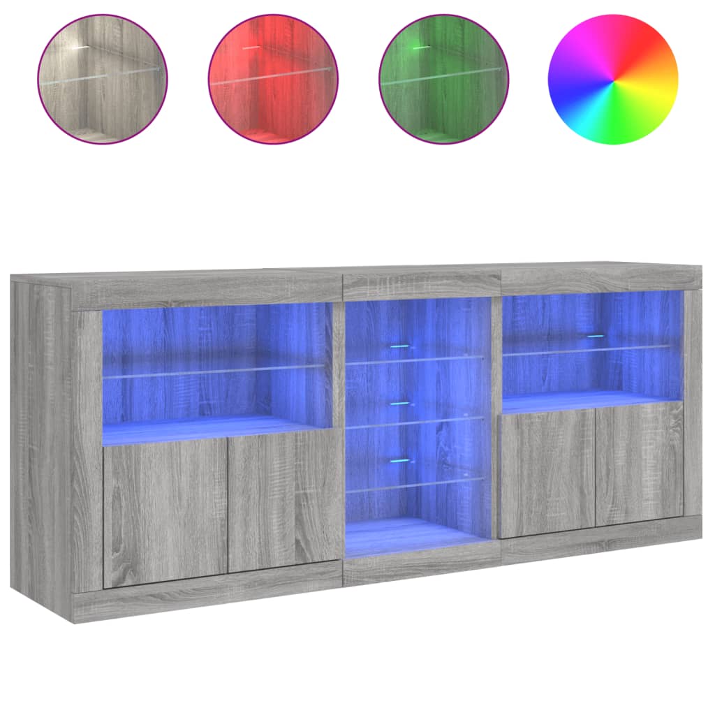 Dressoir met LED-verlichting 162x37x67 cm grijs sonoma