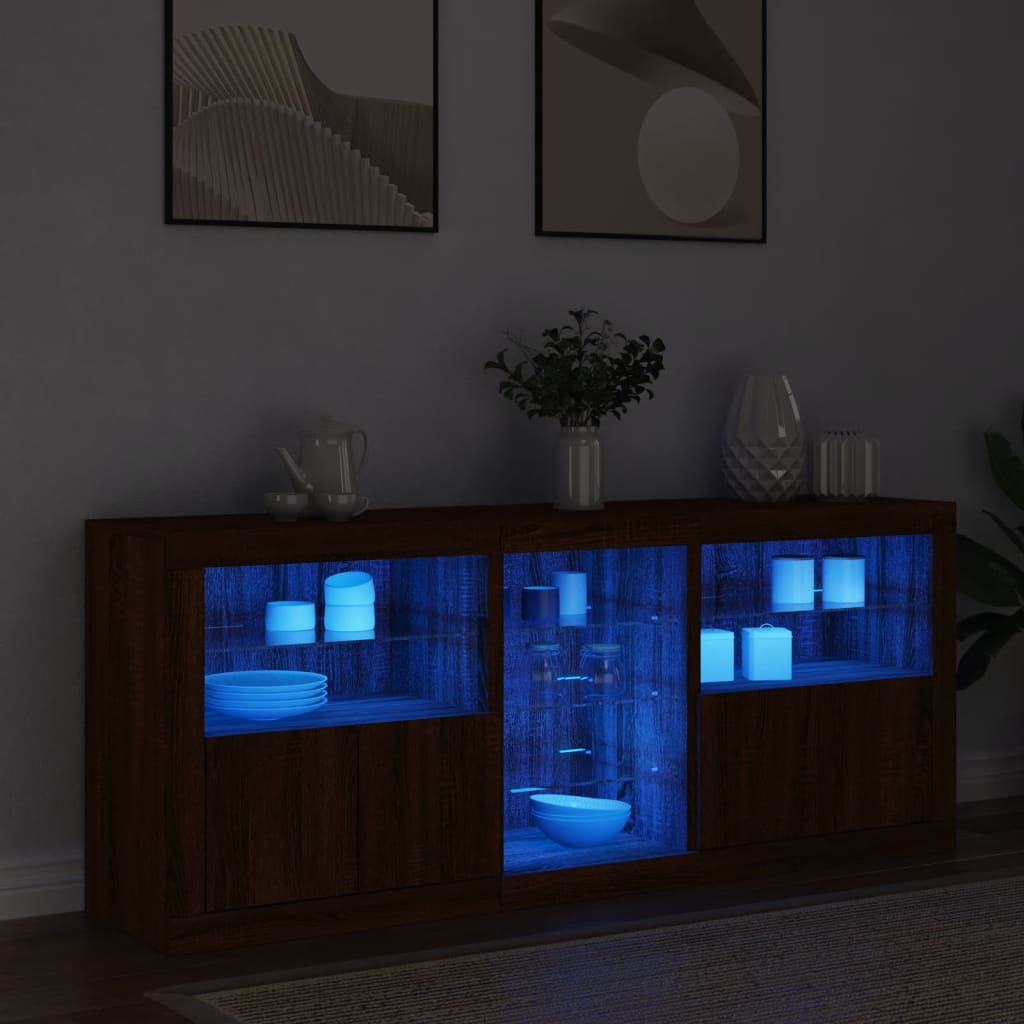 Dressoir met LED-verlichting 162x37x67 cm bruin eikenkleur