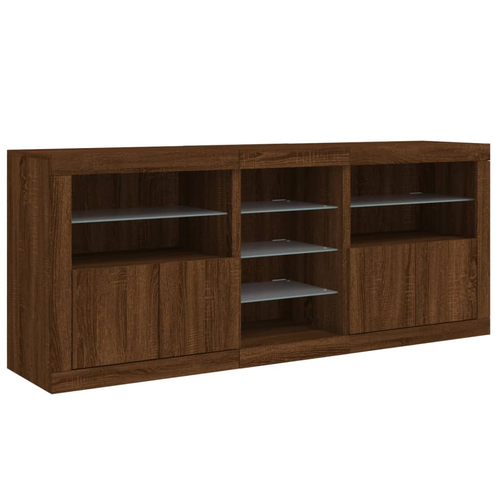 Dressoir met LED-verlichting 162x37x67 cm bruin eikenkleur