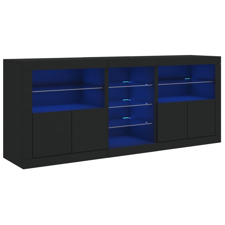 Dressoir met LED-verlichting 181,5x37x67 cm zwart