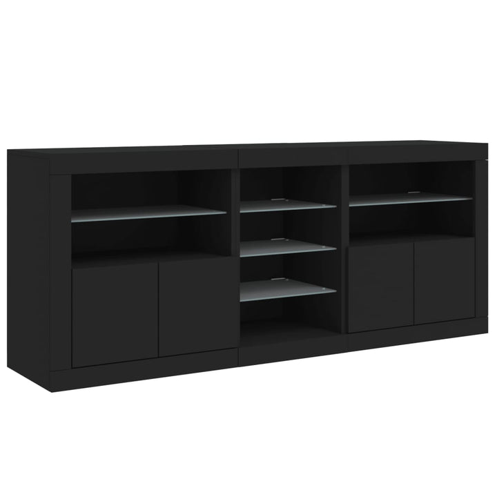 Dressoir met LED-verlichting 181,5x37x67 cm zwart