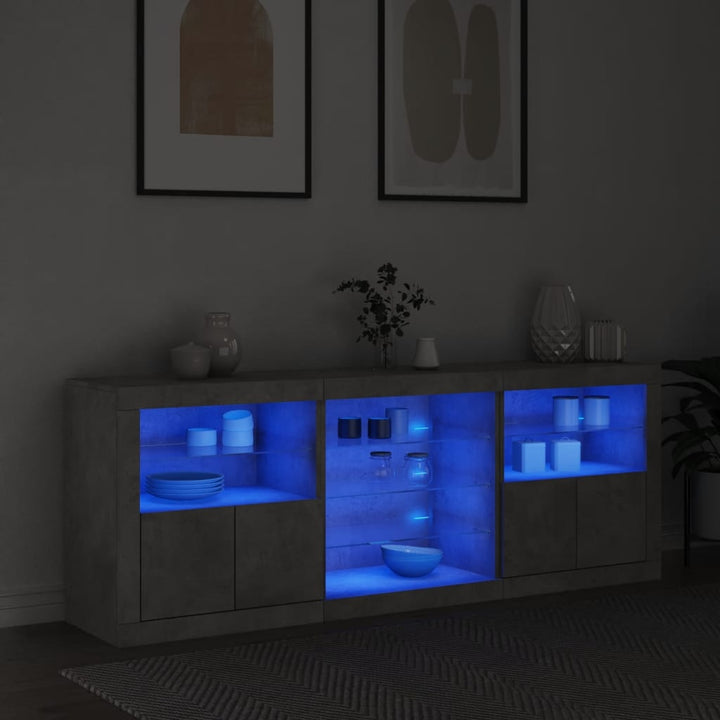 Dressoir met LED-verlichting 181,5x37x67 cm betongrijs