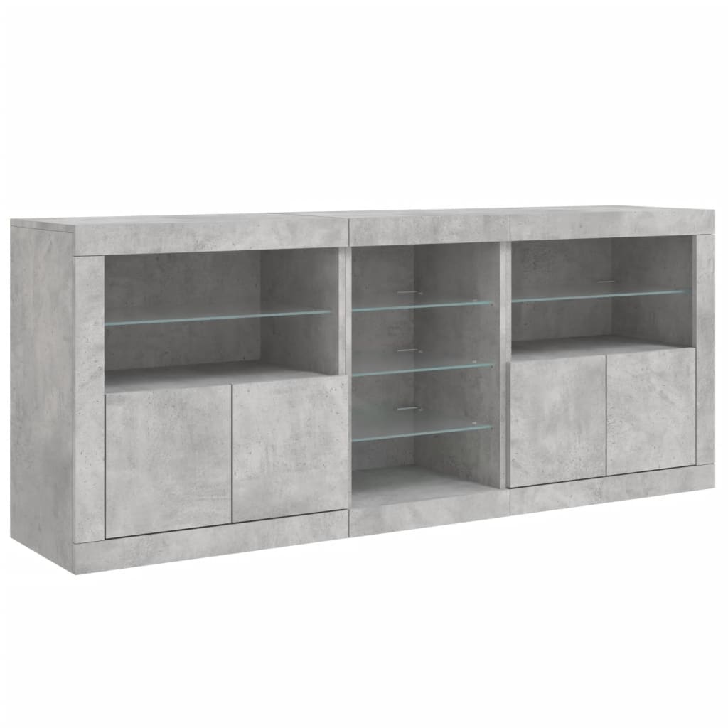 Dressoir met LED-verlichting 181,5x37x67 cm betongrijs