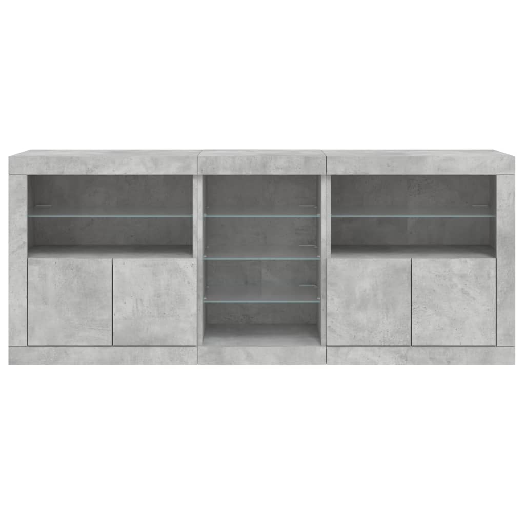 Dressoir met LED-verlichting 181,5x37x67 cm betongrijs