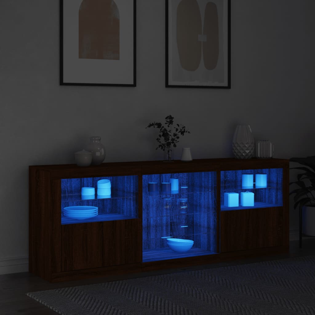 Dressoir met LED-verlichting 181,5x37x67 cm bruin eikenkleur