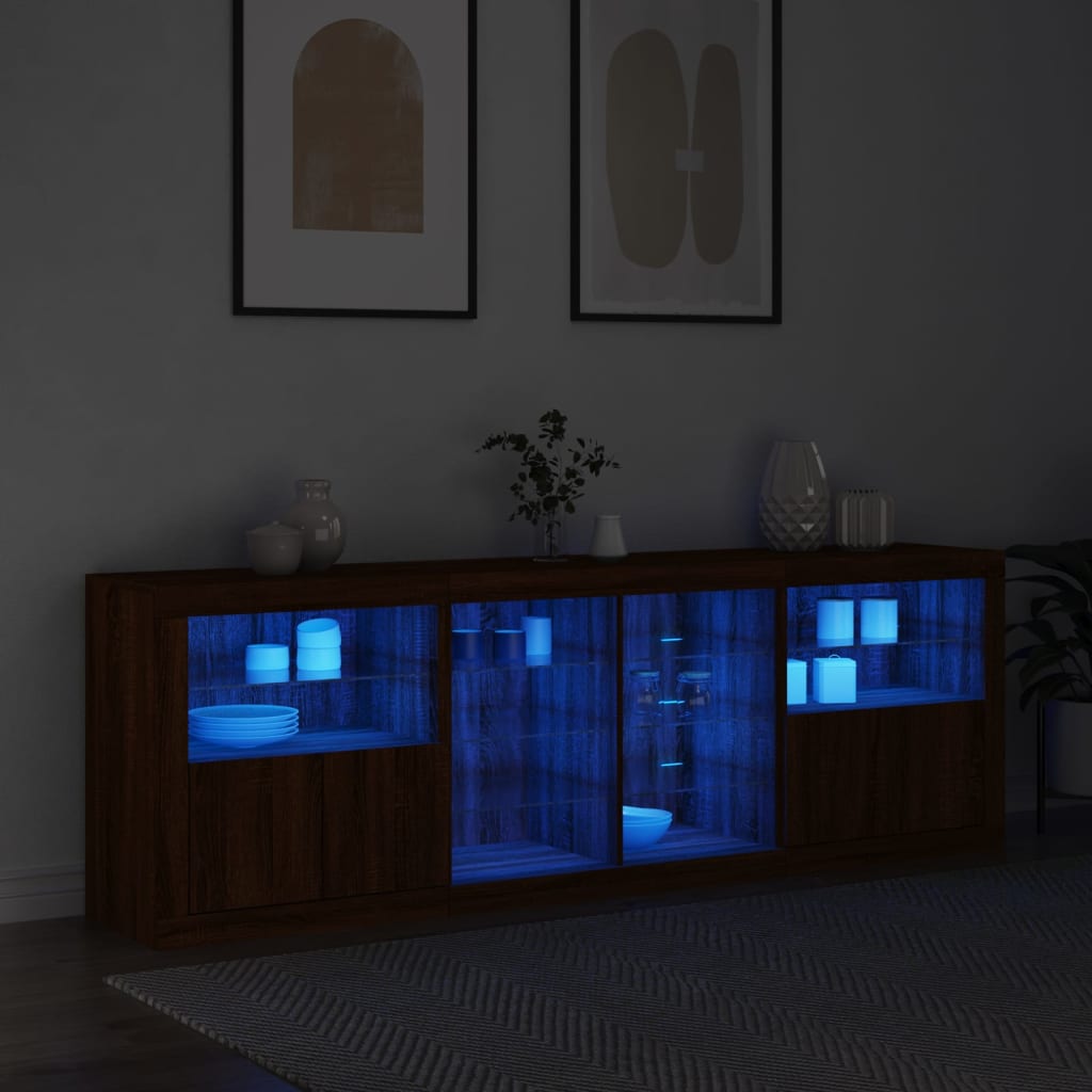 Dressoir met LED-verlichting 202x37x67 cm bruin eikenkleur